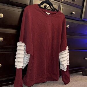 House of Wallace Maroon Sweatshirt with Light Gray Sleeve Details